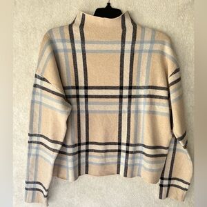 Plaid Mock Neck Drop Sleeve Pullover Crop Top Academia Size: see measurements